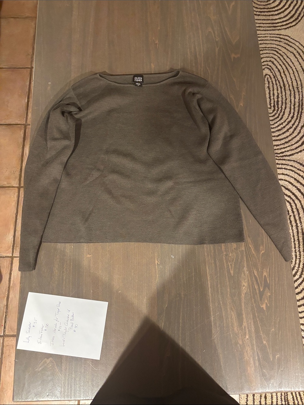 Eileen Fisher Olive-Brown Scoop Neck Lightweight Knit Sweater